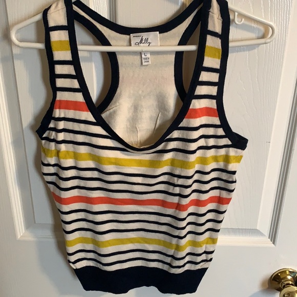 Milly striped racerback knit tank top with attached bra size L - Picture 1 of 5
